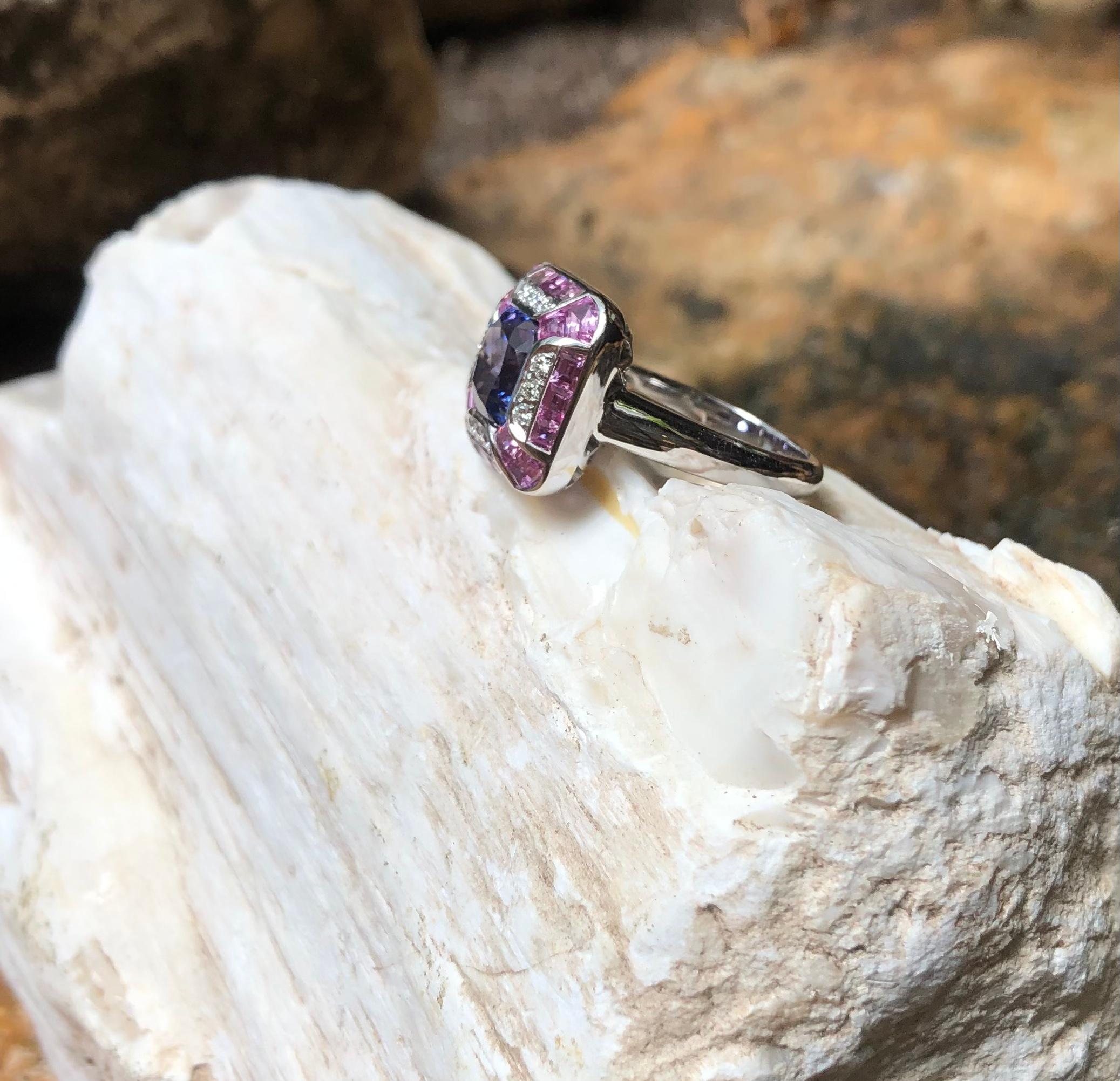 Tanzanite with Pink Sapphire and Diamond Ring Set in 18 Karat White Gold Setting For Sale 7