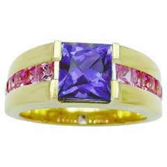 Tanzanite with Pink Sapphire Ring set in 18K Gold Setting
