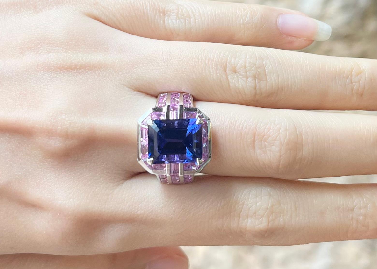 Tansanit mit rosa Saphir Ring in 18K Weißgold Fassung (Zeitgenössisch) im Angebot