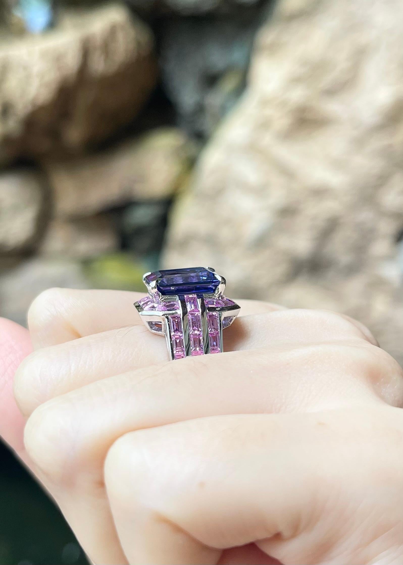 Tansanit mit rosa Saphir Ring in 18K Weißgold Fassung Damen im Angebot