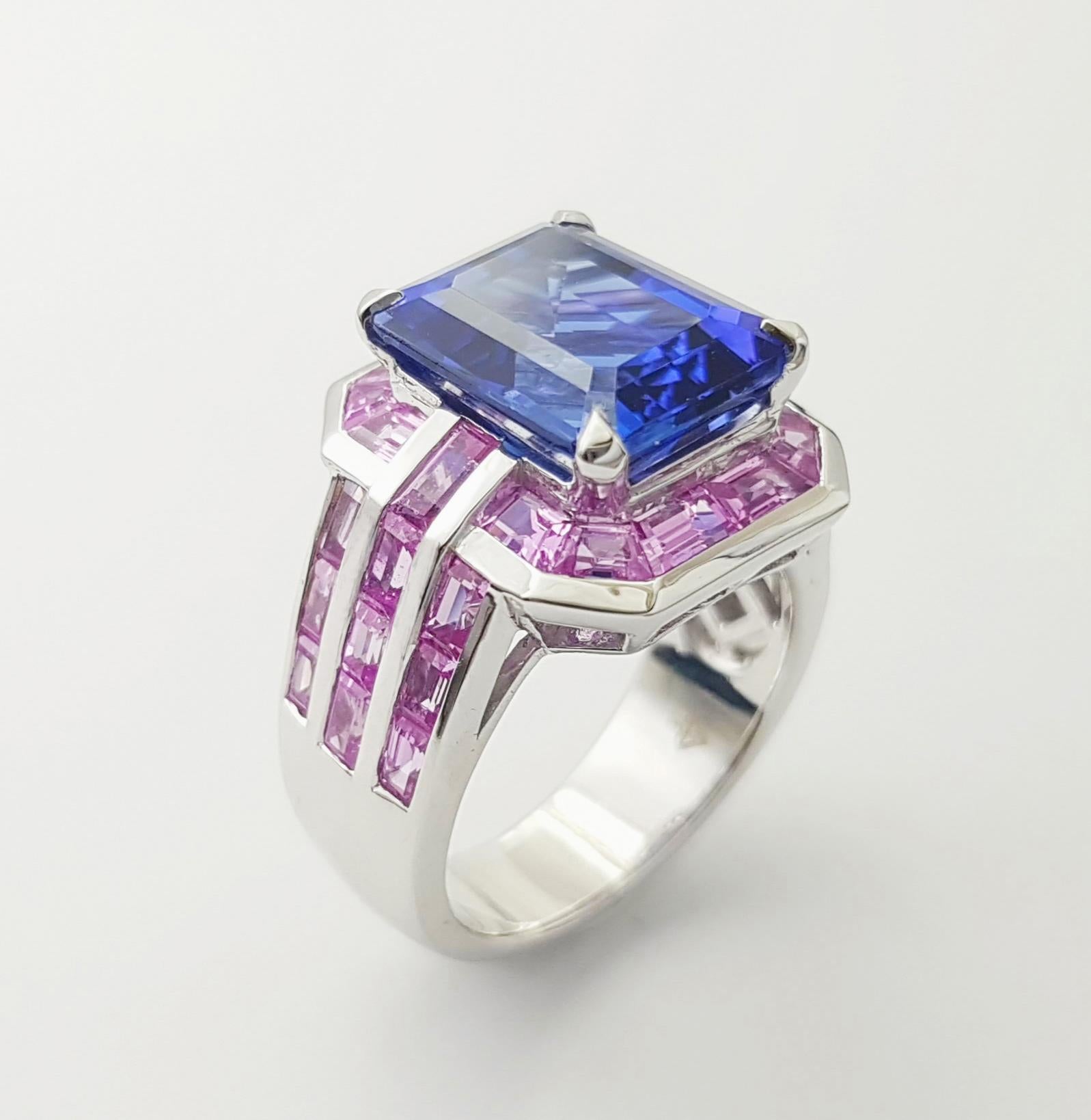 Tansanit mit rosa Saphir Ring in 18K Weißgold Fassung im Angebot 1