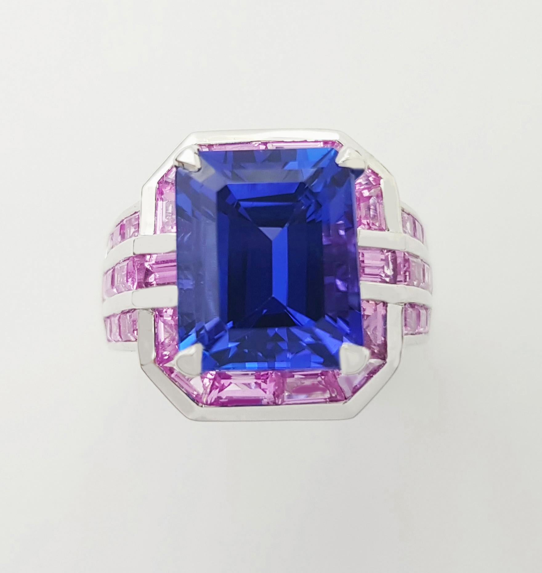 Tansanit mit rosa Saphir Ring in 18K Weißgold Fassung im Angebot 2