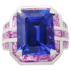 Bague en or blanc 18 carats, Tanzanite et saphir rose