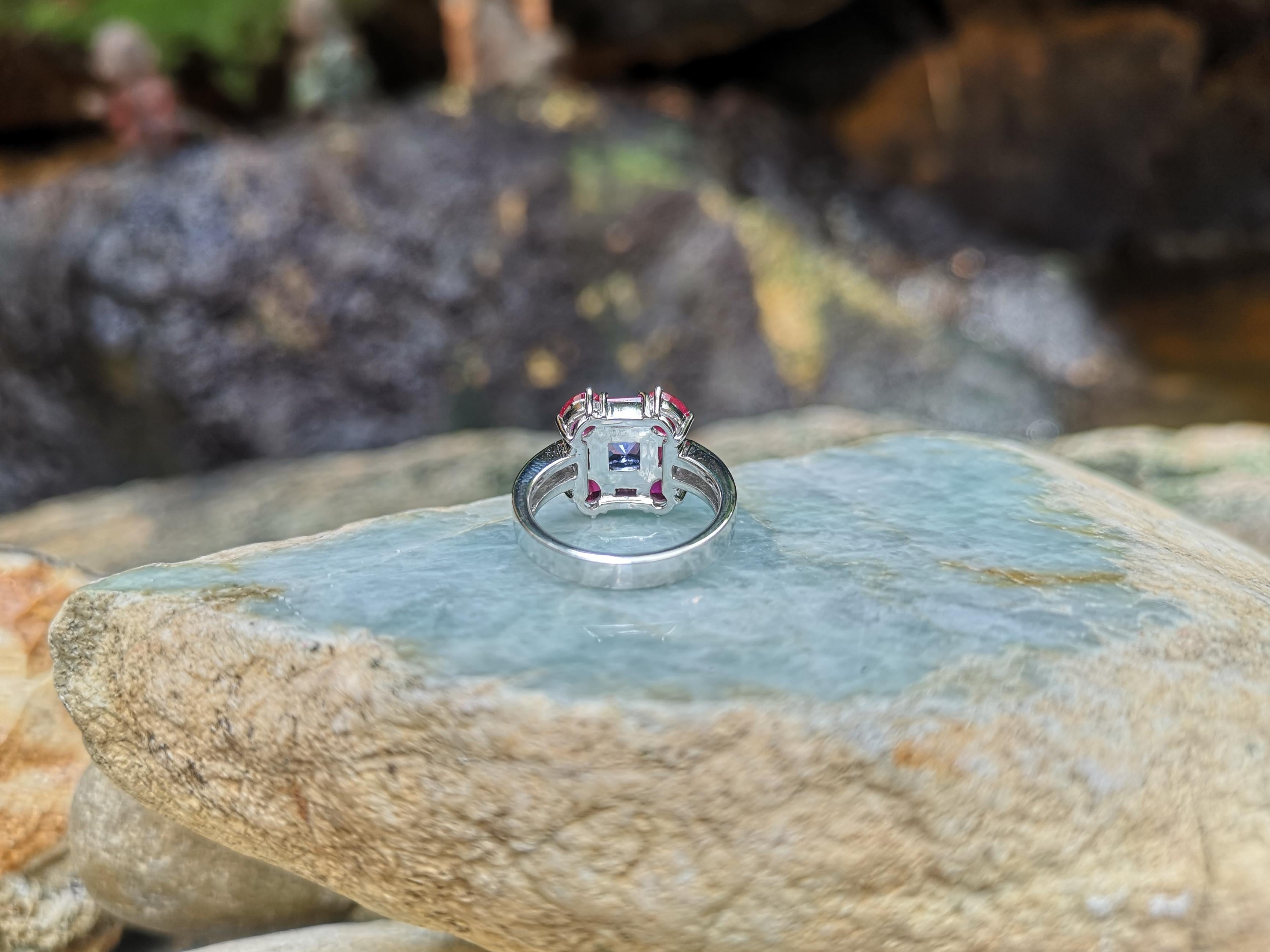 Tanzanite with Ruby Ring Set in 18 Karat White Gold Settings For Sale 1