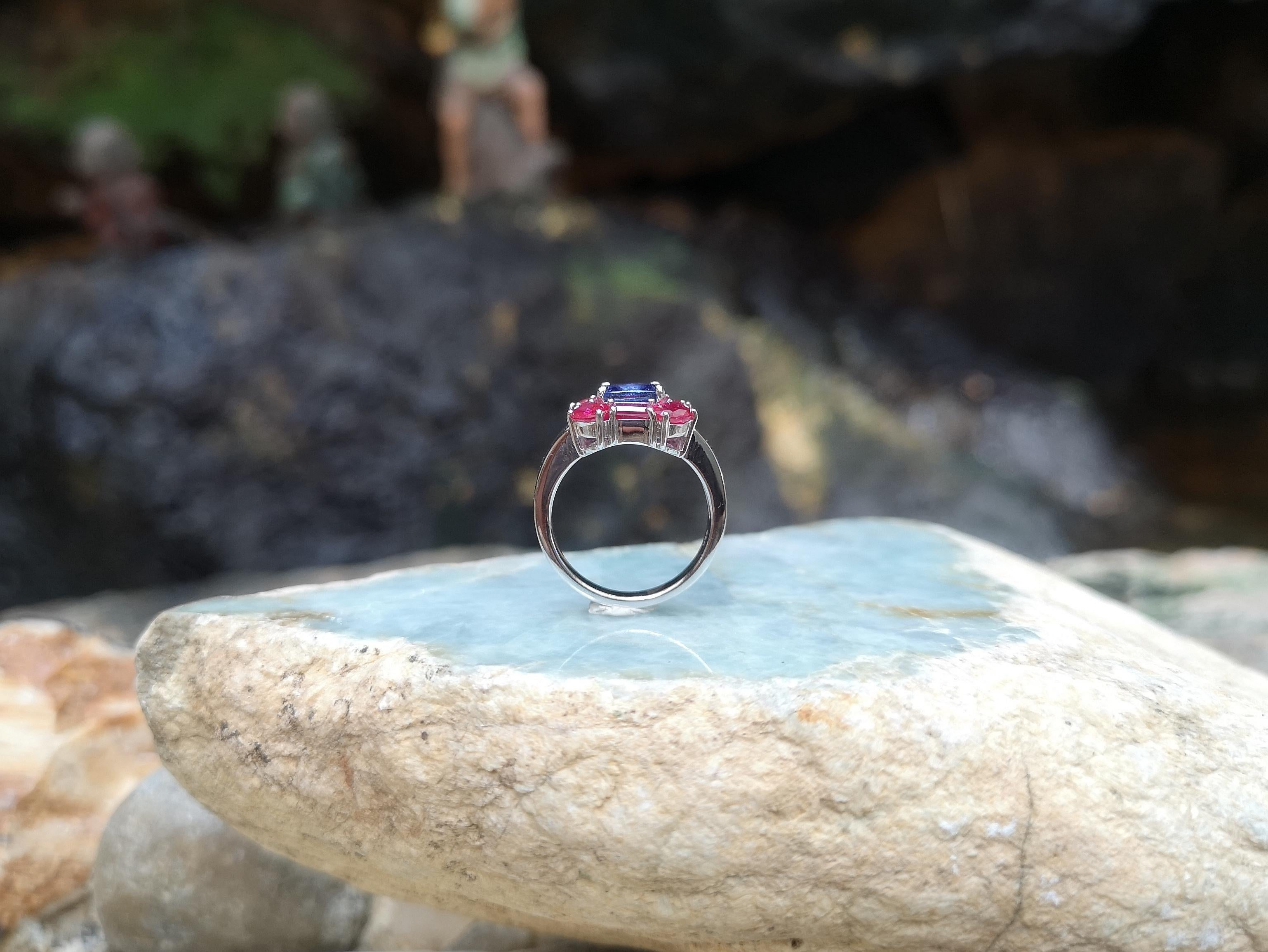 Tanzanite with Ruby Ring Set in 18 Karat White Gold Settings For Sale 2
