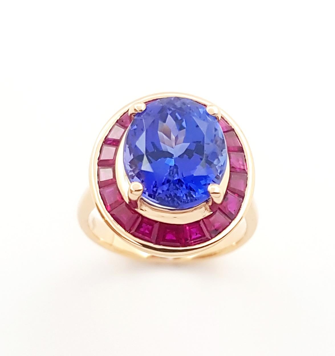 Tanzanite with Ruby Ring set in 18K Rose Gold Settings For Sale 1