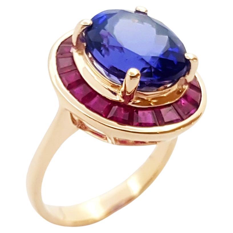 Tanzanite with Ruby Ring set in 18K Rose Gold Settings For Sale