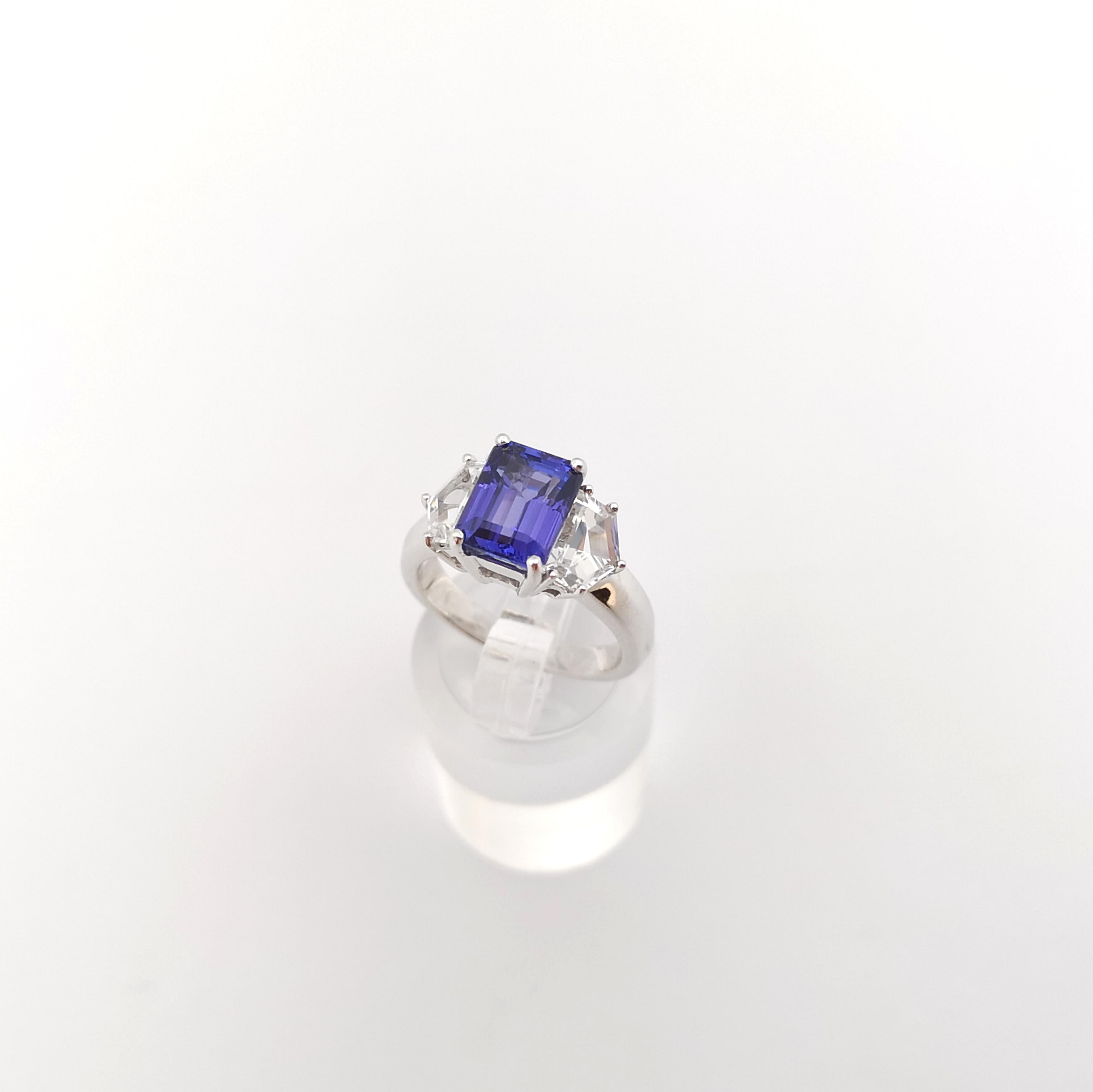 Tanzanite with White Sapphire Ring set in 18K White Gold Settings For Sale 4