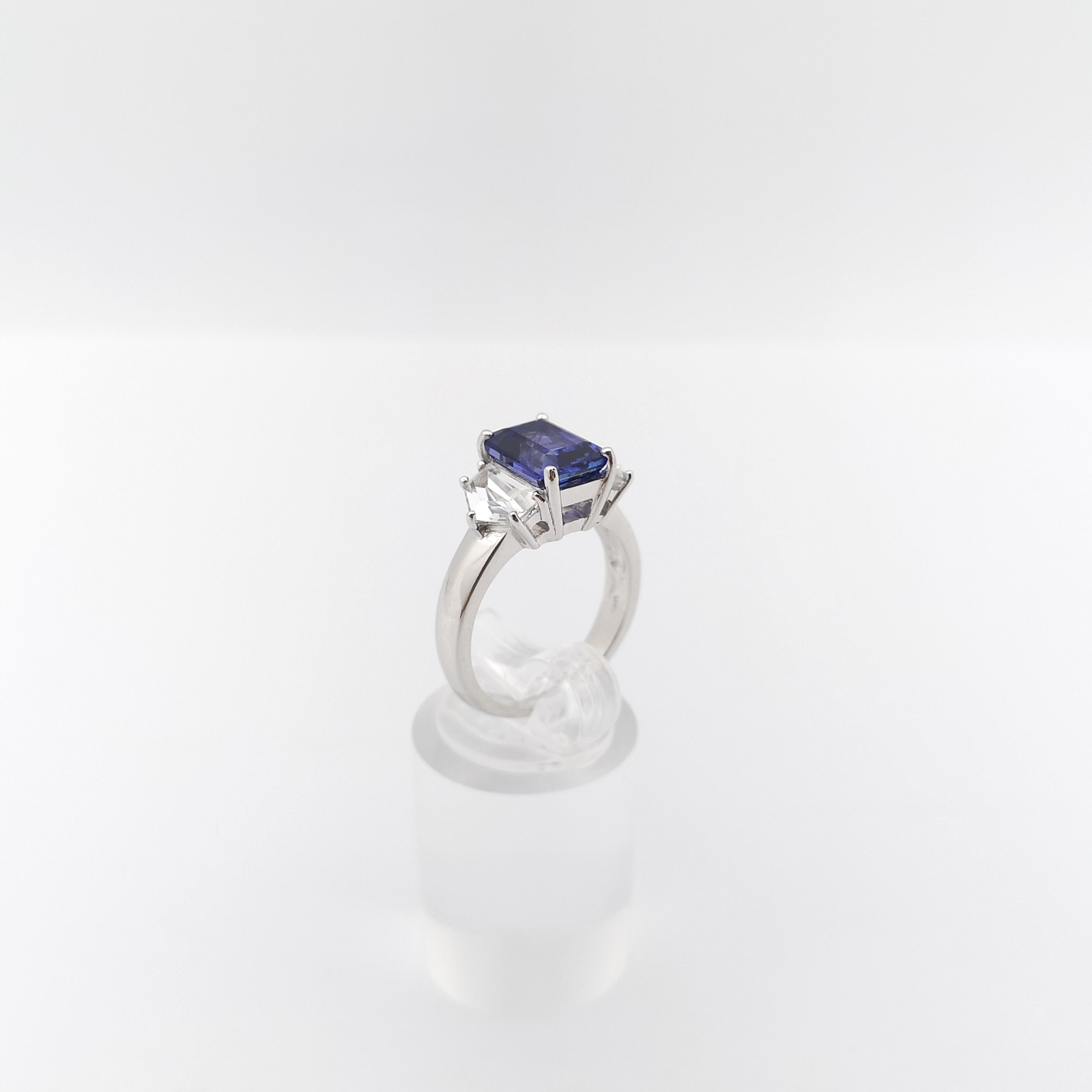 Tanzanite with White Sapphire Ring set in 18K White Gold Settings For Sale 5