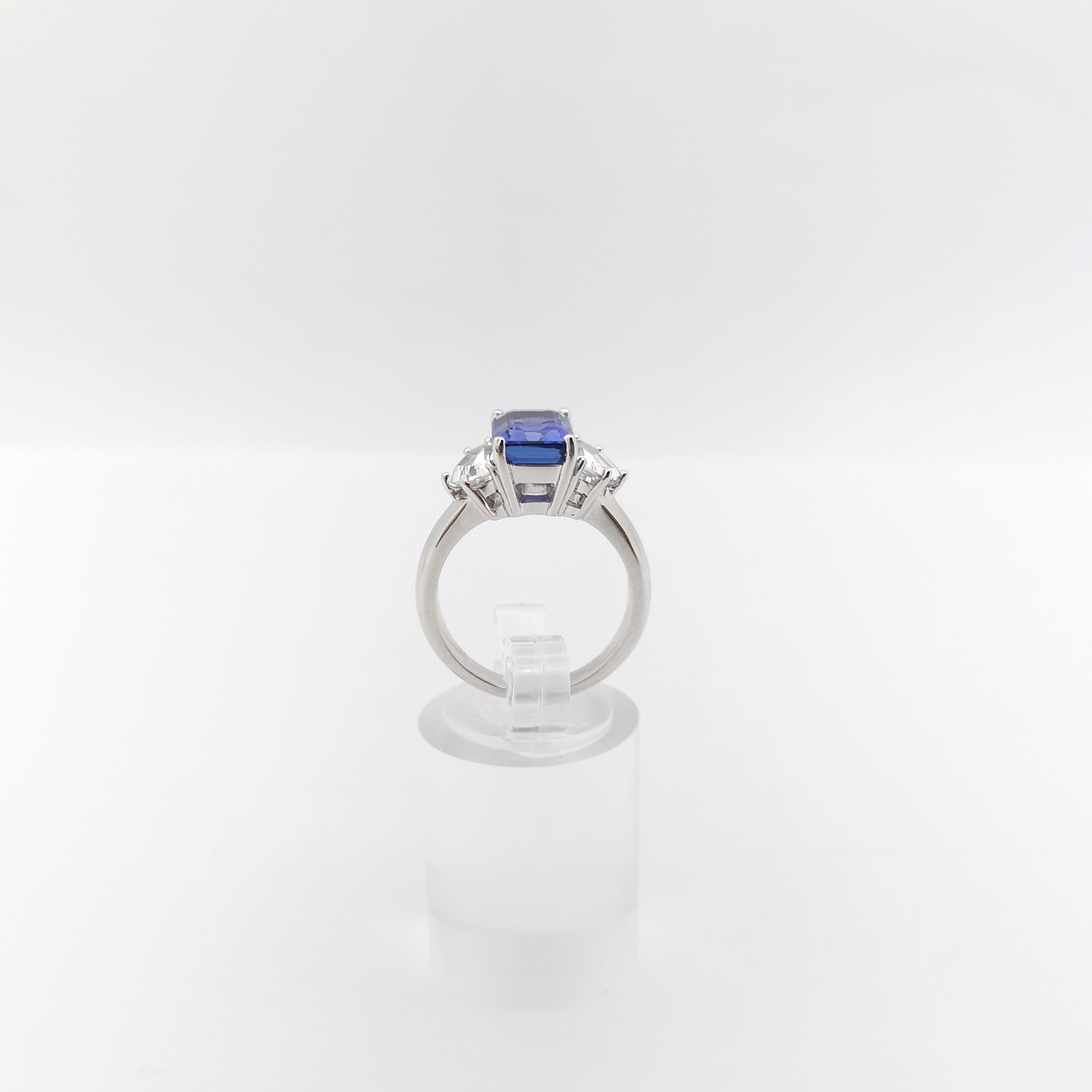 Tanzanite with White Sapphire Ring set in 18K White Gold Settings For Sale 7