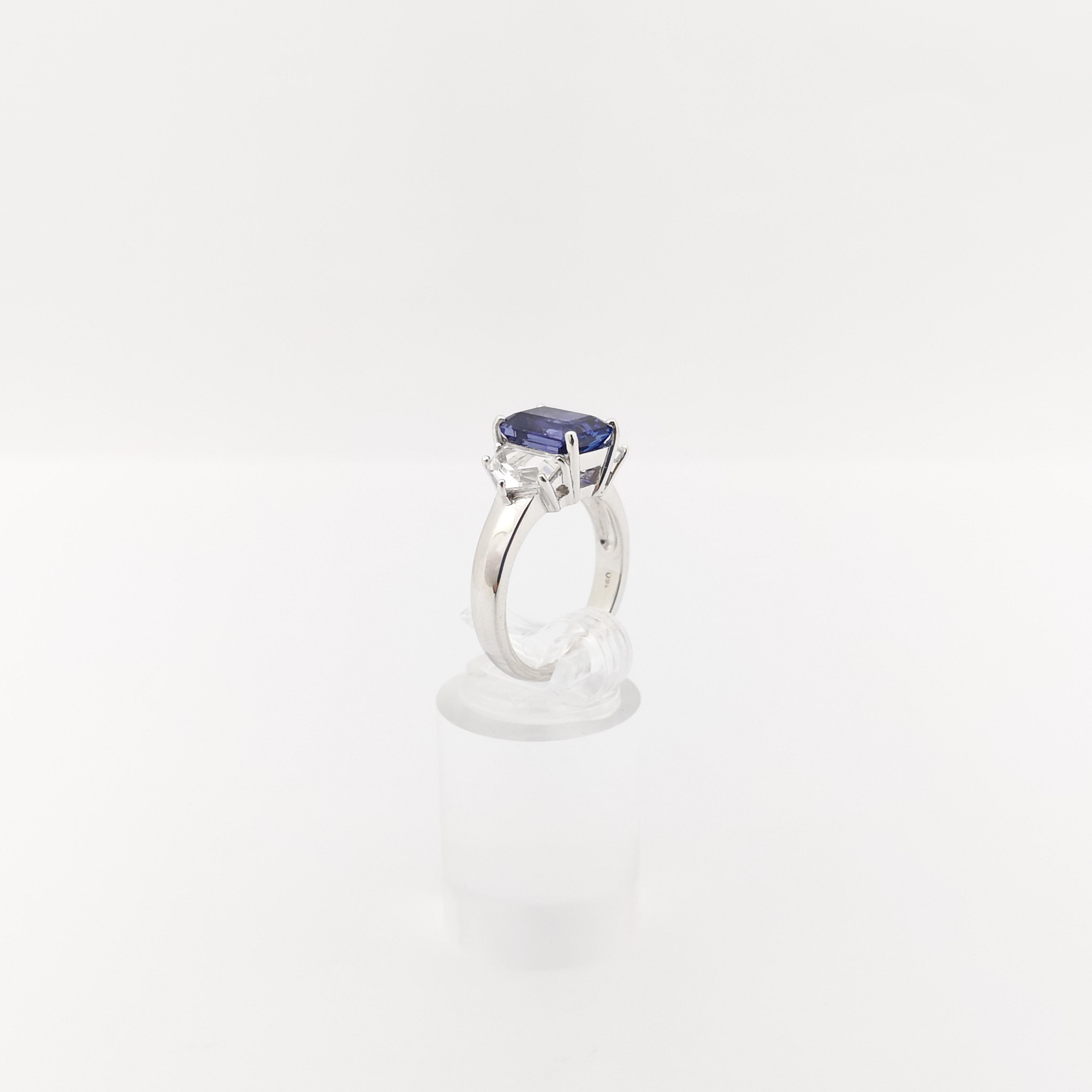 Tanzanite with White Sapphire Ring set in 18K White Gold Settings For Sale 8
