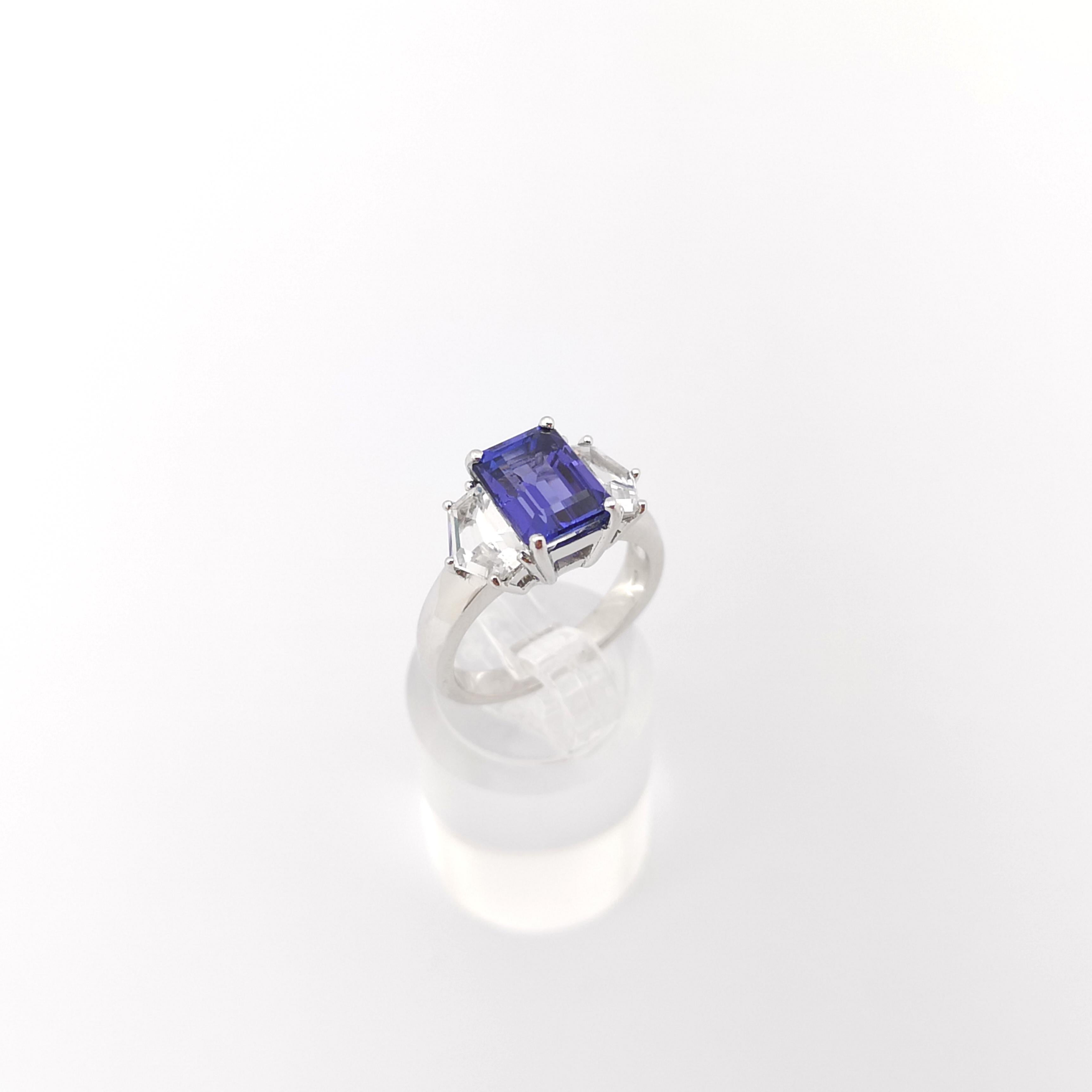 Tanzanite with White Sapphire Ring set in 18K White Gold Settings For Sale 9