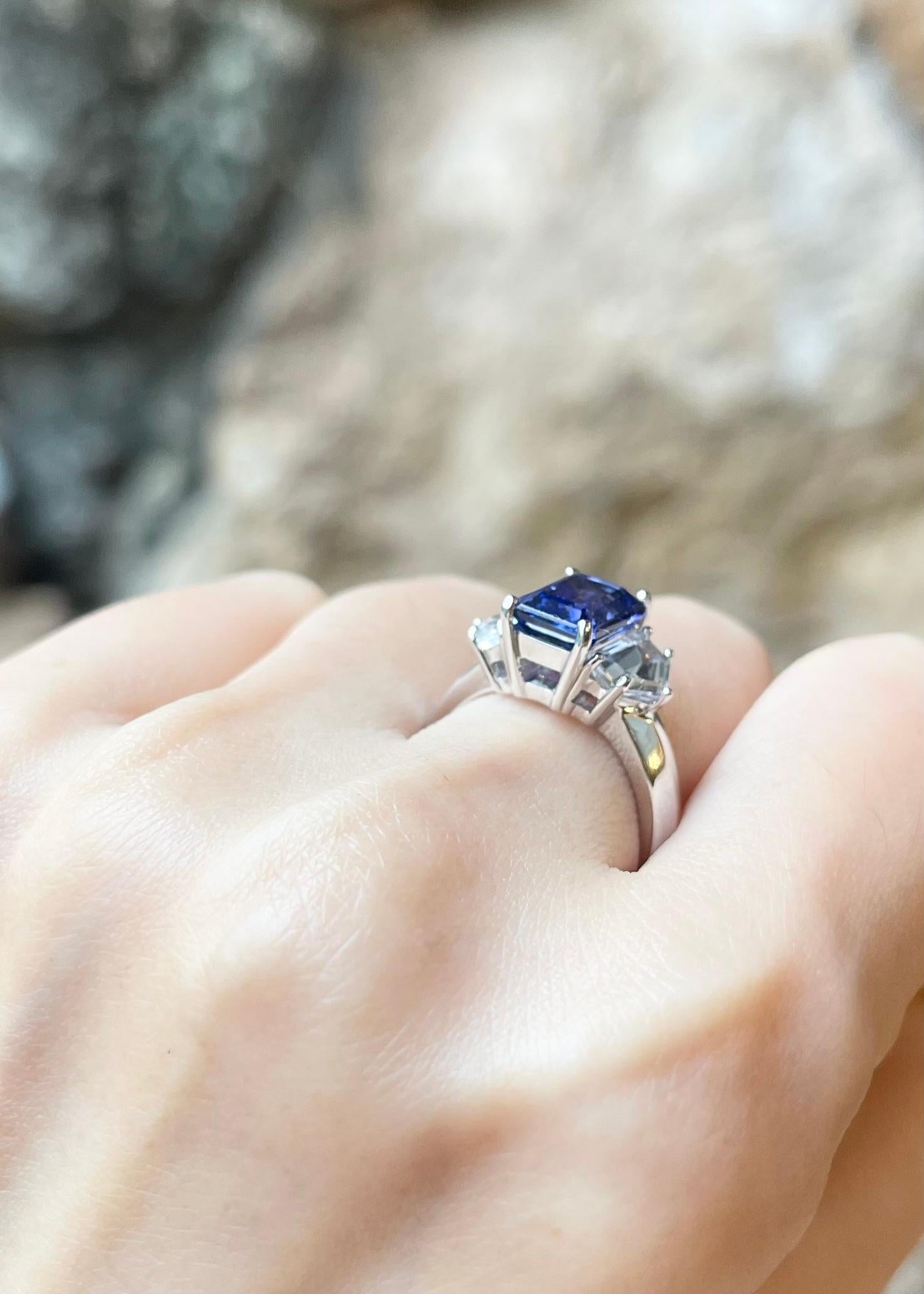 Women's Tanzanite with White Sapphire Ring set in 18K White Gold Settings For Sale