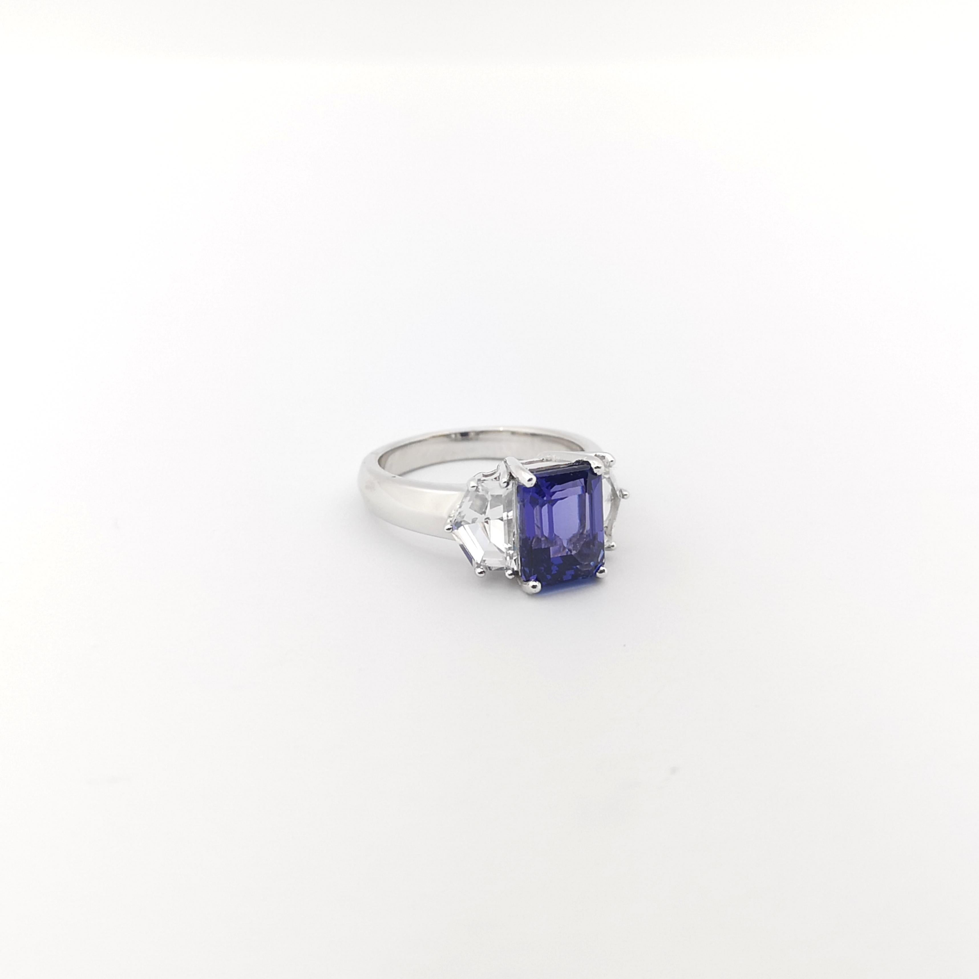Tanzanite with White Sapphire Ring set in 18K White Gold Settings For Sale 1