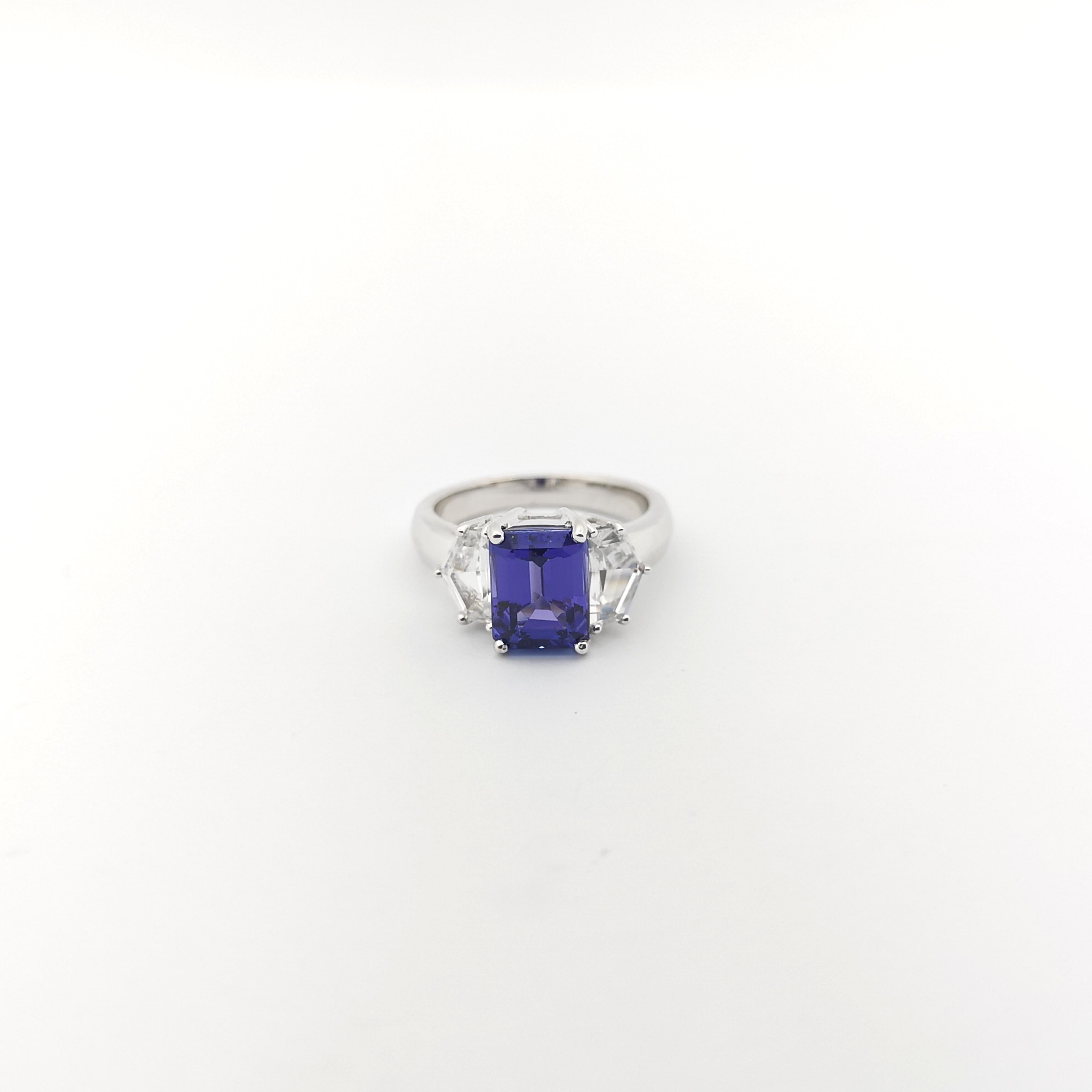 Tanzanite with White Sapphire Ring set in 18K White Gold Settings For Sale 3