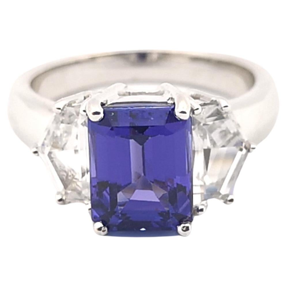 Tanzanite with White Sapphire Ring set in 18K White Gold Settings For Sale