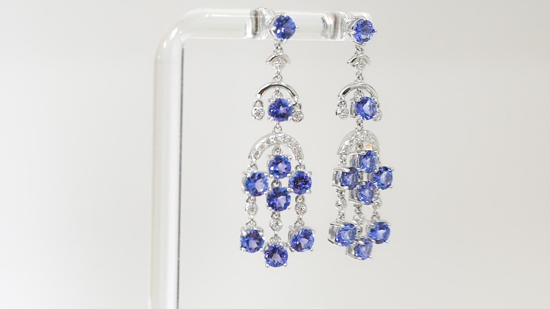 5.40 Ctw Natural Tanzanite Dangle Earrings 925 Sterling Silver Bridal Earrings In New Condition For Sale In New York, NY