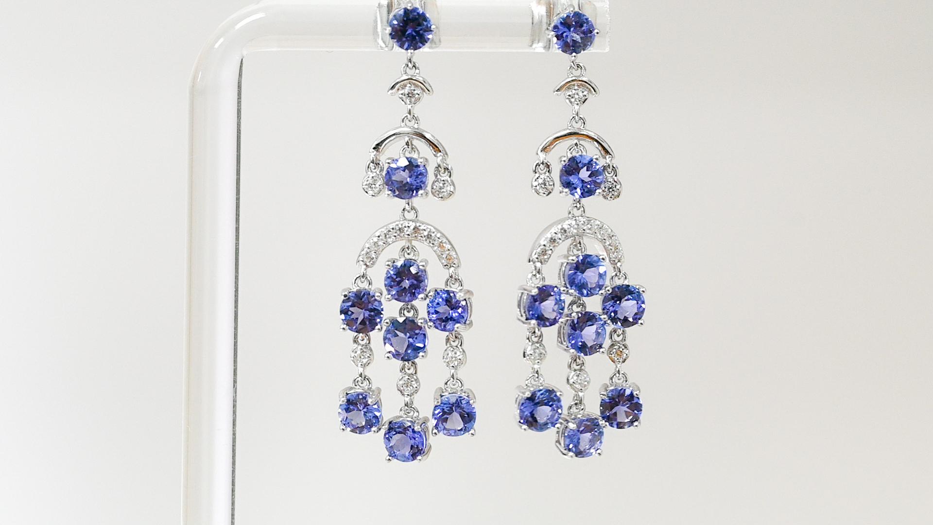5.40 Ctw Natural Tanzanite Dangle Earrings 925 Sterling Silver Bridal Earrings Pour femmes en vente