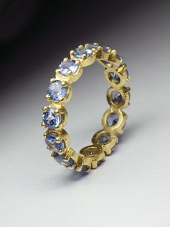 Tanzanite Yellow Gold Eternity Ring Purple Blue Classic Round Cut Natural Stones