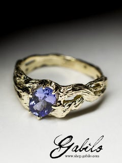 Tanzanite Yellow Gold Ring Tanzanian Gem Report Oval Cut Iris Purple Unisex