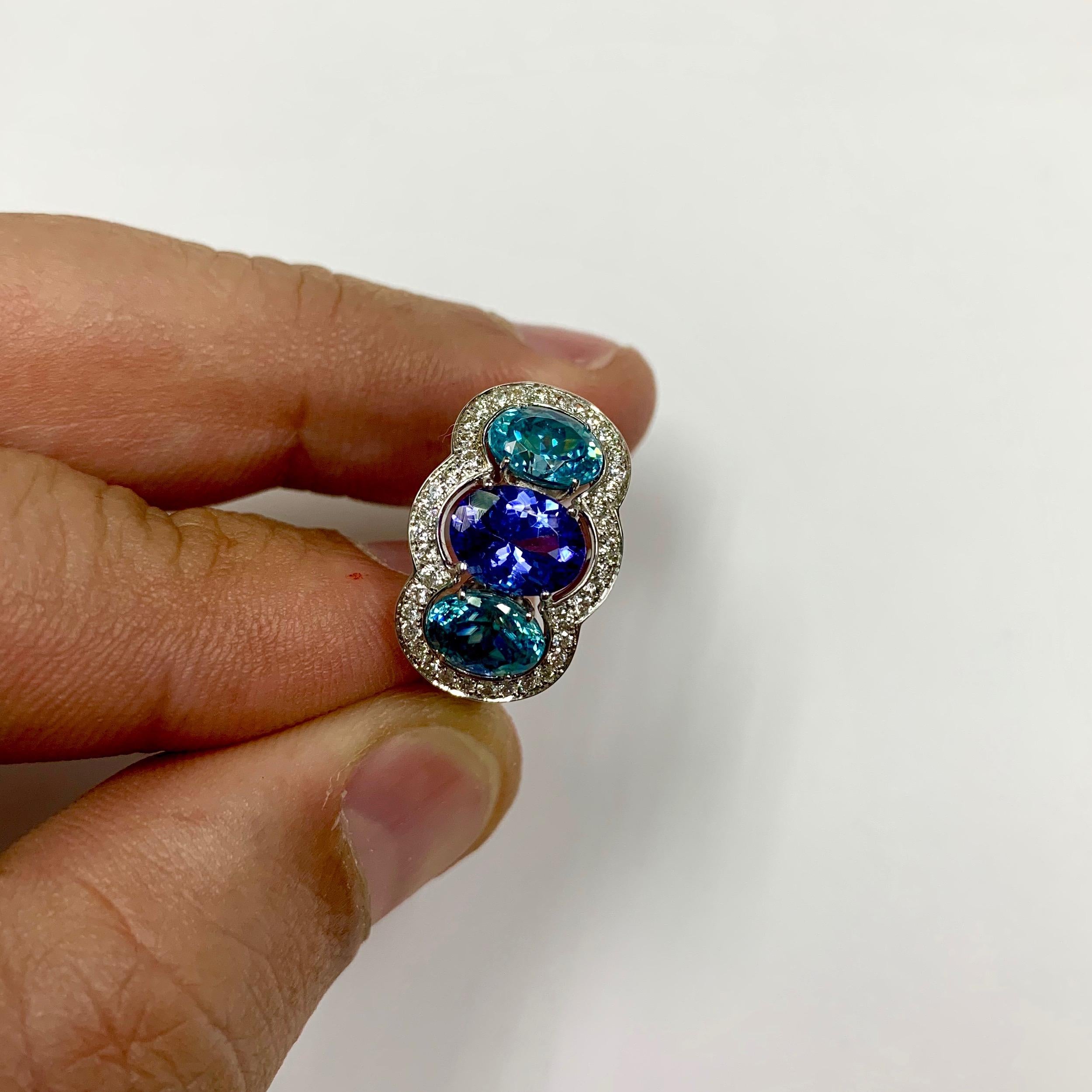 Tanzanite Zircon Diamond 18 Karat White Gold Ring Earrings Suite In New Condition For Sale In Bangkok, TH