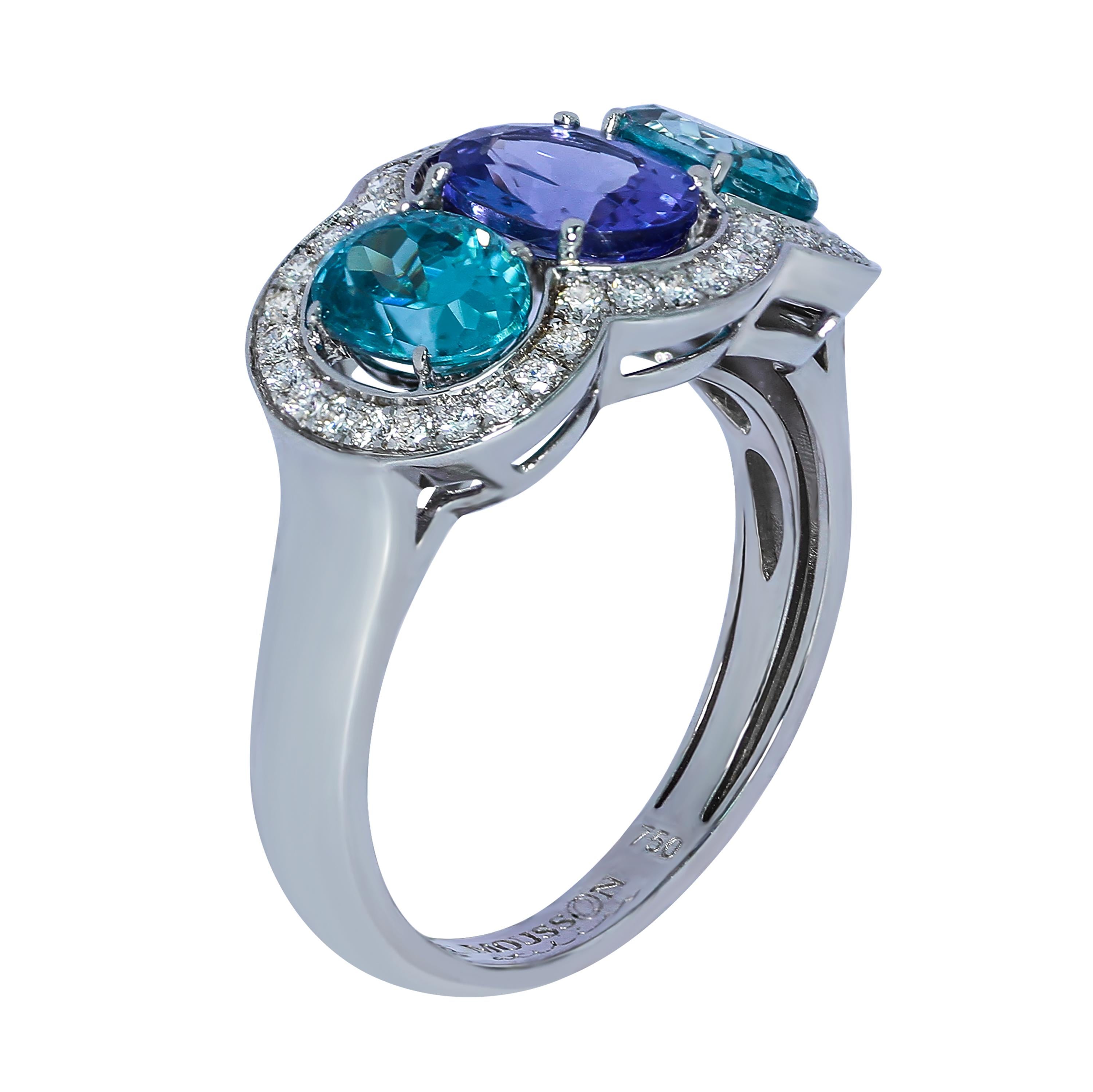 Tanzanite Zircon Diamond 18 Karat White Gold Ring
Radiantly sparkling Ring from our 
