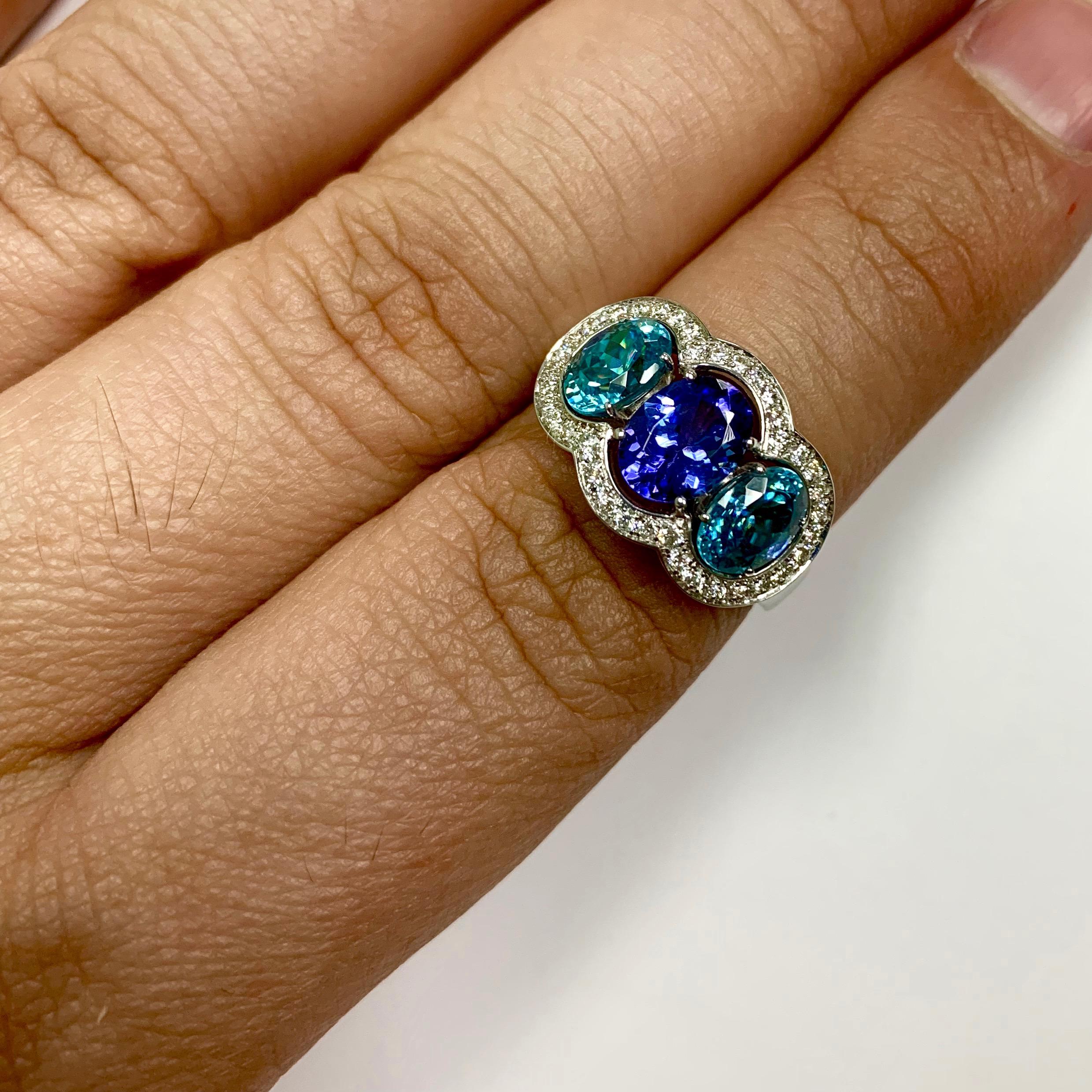 Tanzanite Zircon Diamond 18 Karat White Gold Ring 2