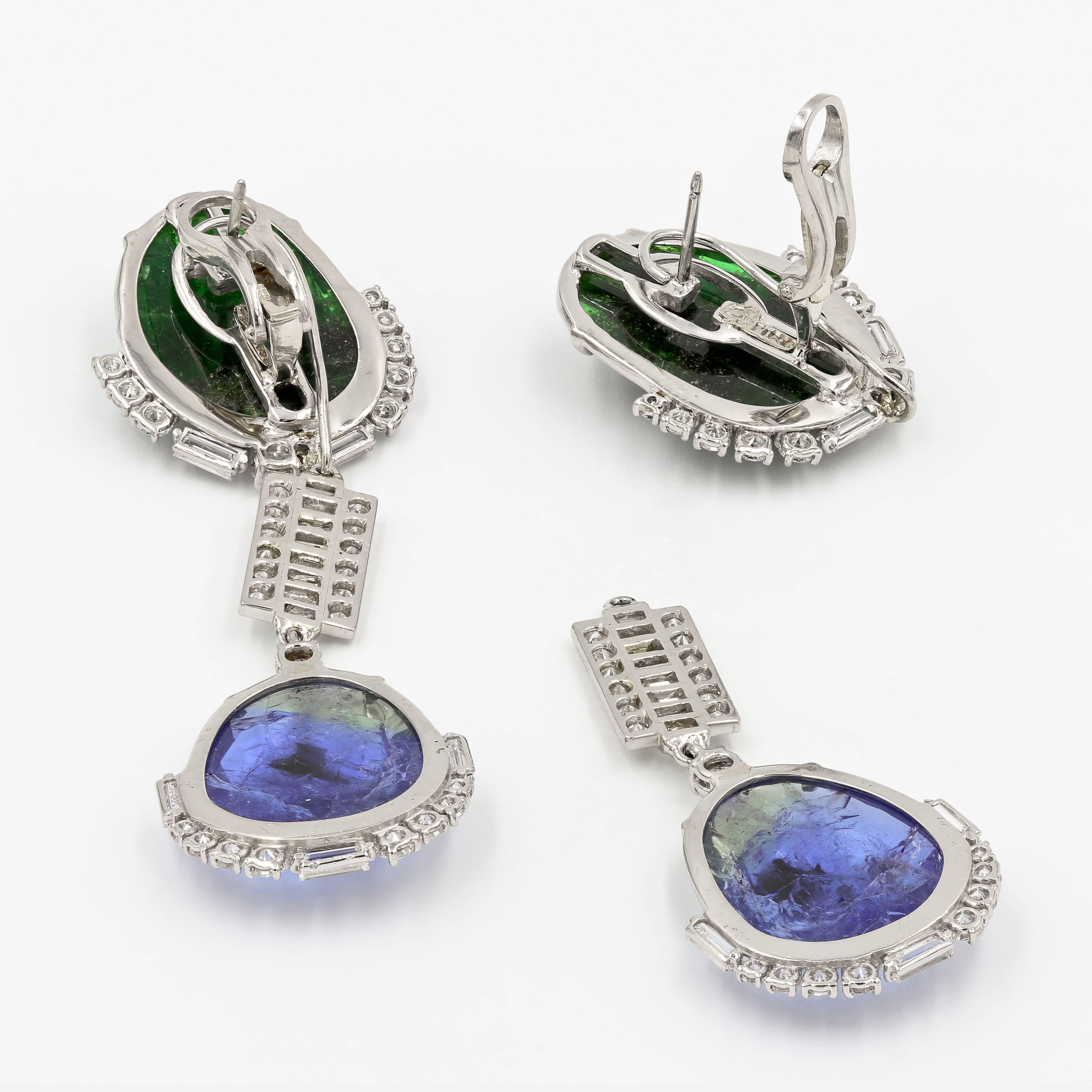 Tanzanite, Tsavorite, & Diamond Earrings With Removable Section In New Condition In Chicago, IL