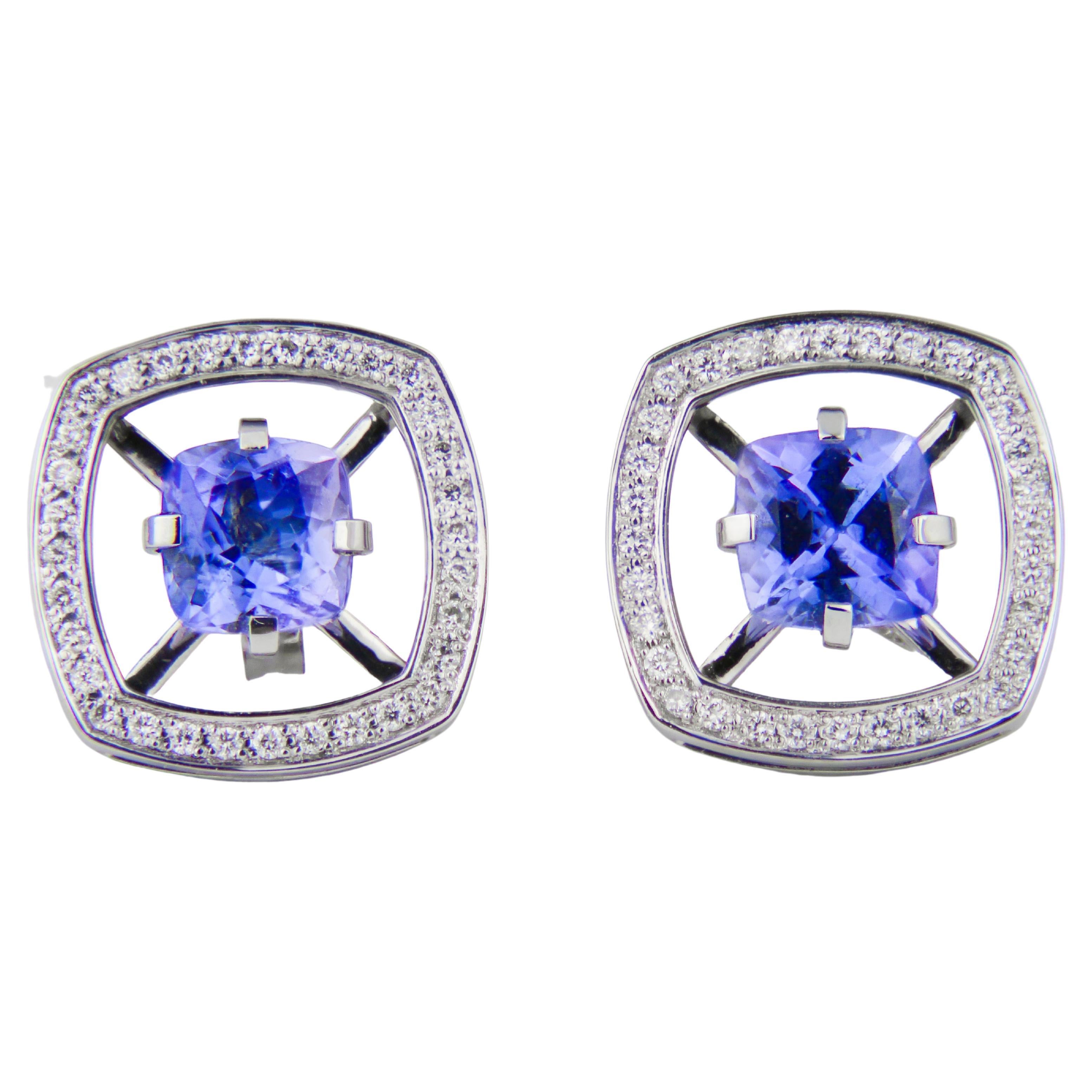 Boucles d'oreilles en or 14k clous d'oreilles Tanzanites, vestes amovibles Boucles d'oreilles Tanzanites