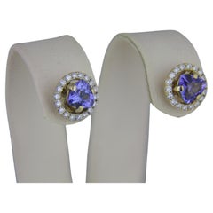 Used Tanzanites 14k Gold Earrings Studs, Removable Jackets Tanzanite Earrings