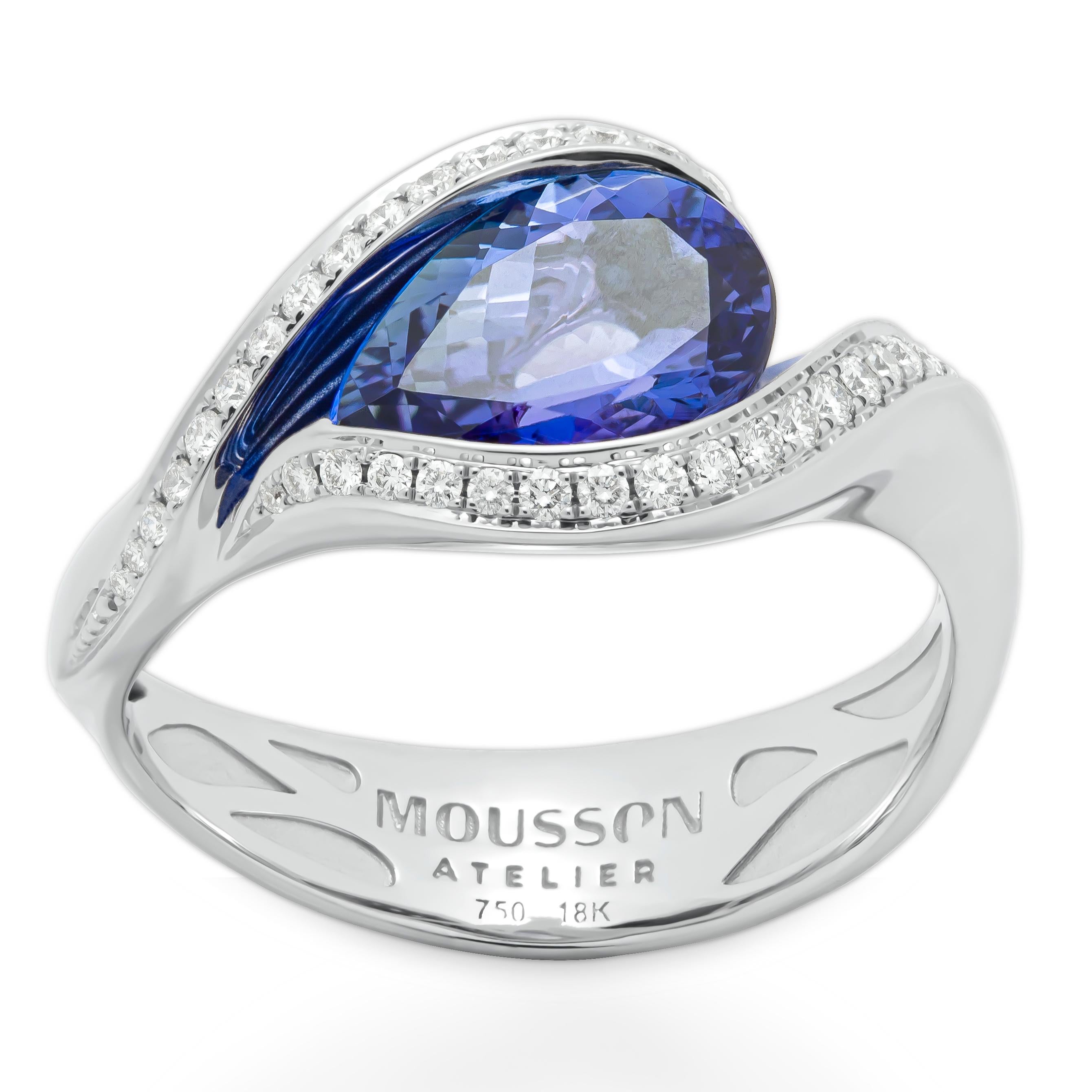 Tanzanites Diamonds Enamel 18 Karat White Gold Melted Colors Suite 5