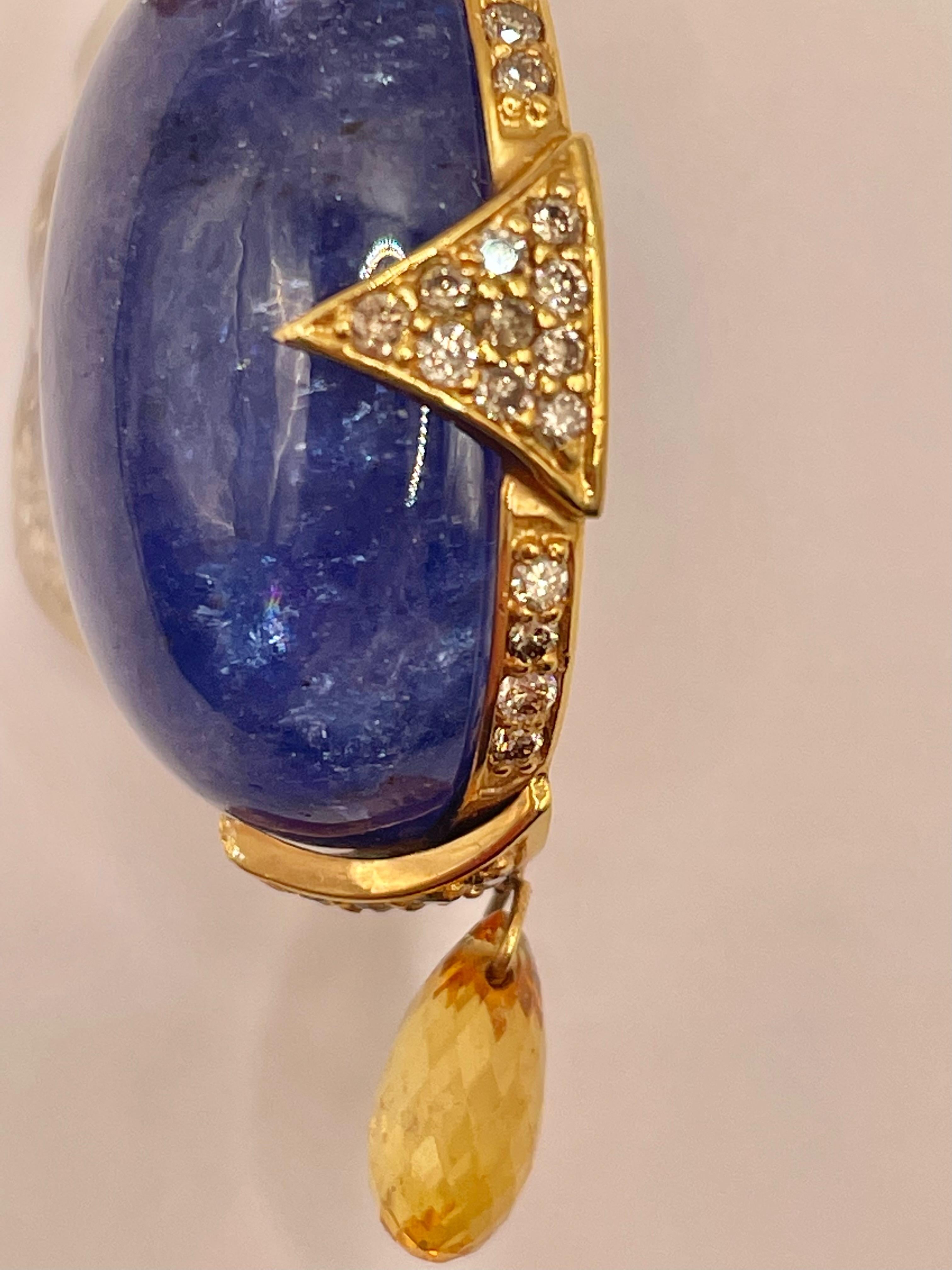 Round Cut Tanzanite, Yellow Sapphire and Champagne diamonds pendant by Julia Shlovsky For Sale