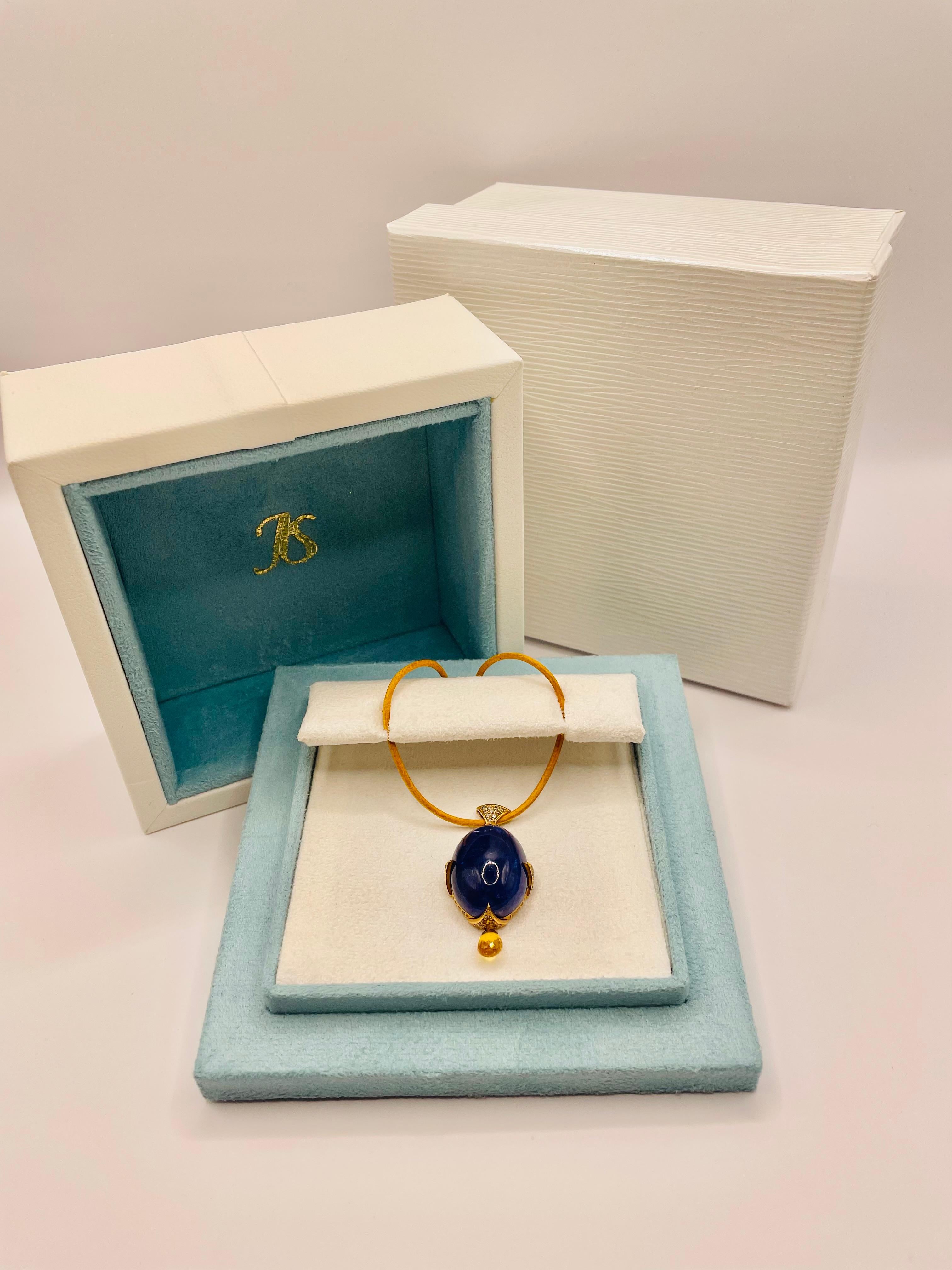 Tanzanite, Yellow Sapphire and Champagne diamonds pendant by Julia Shlovsky For Sale 1