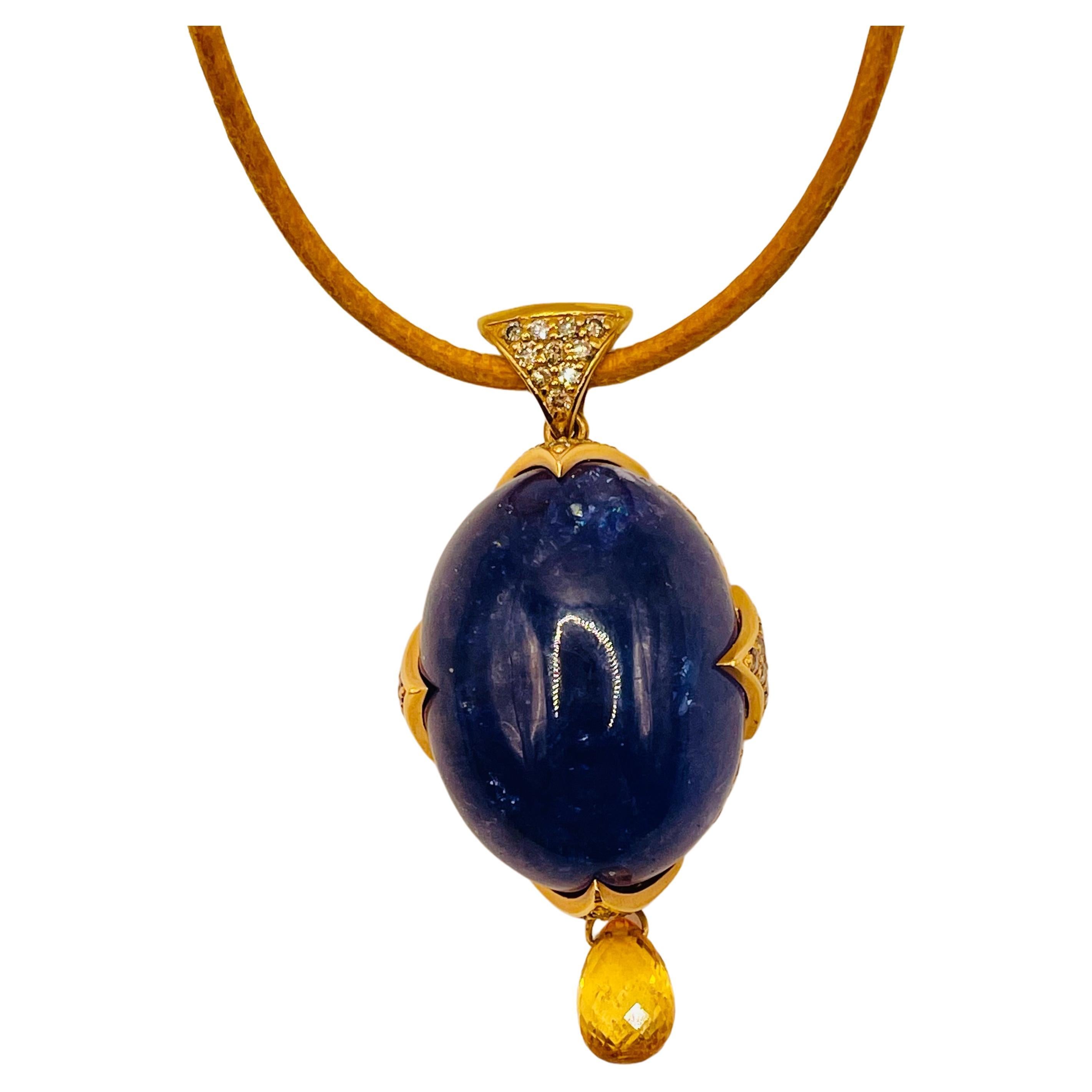 Tanzanite, Yellow Sapphire and Champagne diamonds pendant by Julia Shlovsky For Sale