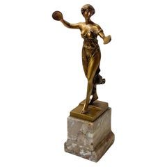 "Tänzerin mit Tschinellen" Bronze & Marble Sculpture by Georges Morin
