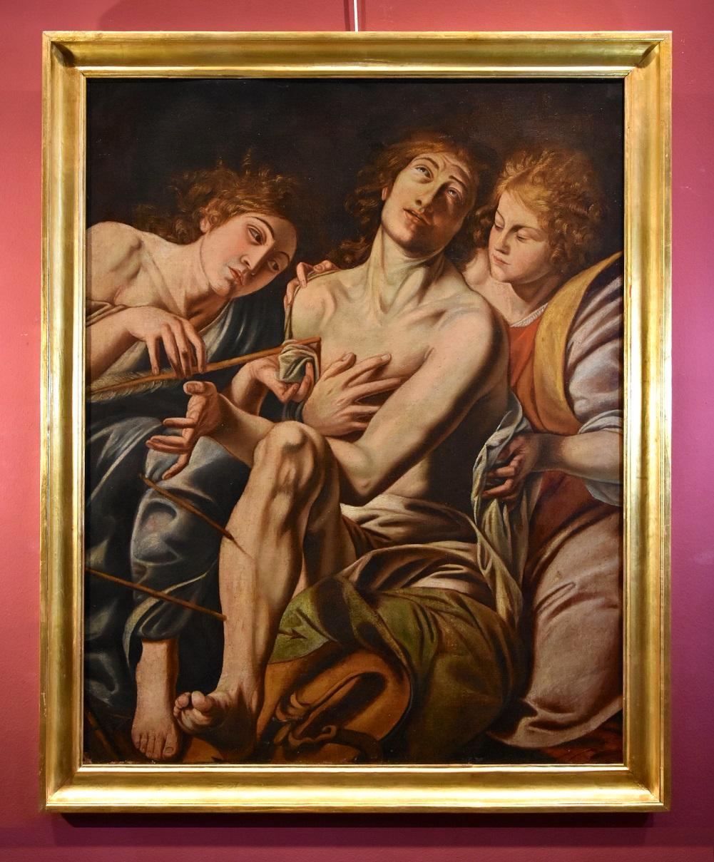 San Sebastiano Angeli Da A Varallo Olio su tela del XVII secolo Italia - Painting di Tanzio da Varallo (Alagna Valsesia, c. 1582 - Varallo, 1633)