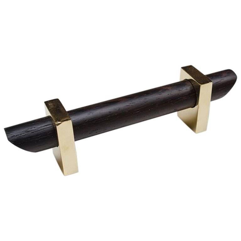 Tao Door or Appliance Pull, Wenge and Brass For Sale