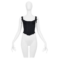 Tao For Comme Des Garcons Black Knit Corset Top With Velvet Bows & Ruffles