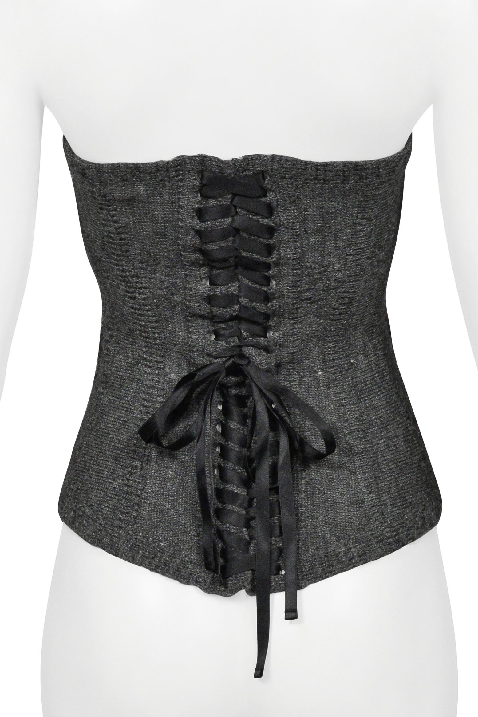 Tao For Comme Des Garcons Grey Knit Tub Top With Corset Ribbon Laces In Excellent Condition For Sale In Los Angeles, CA