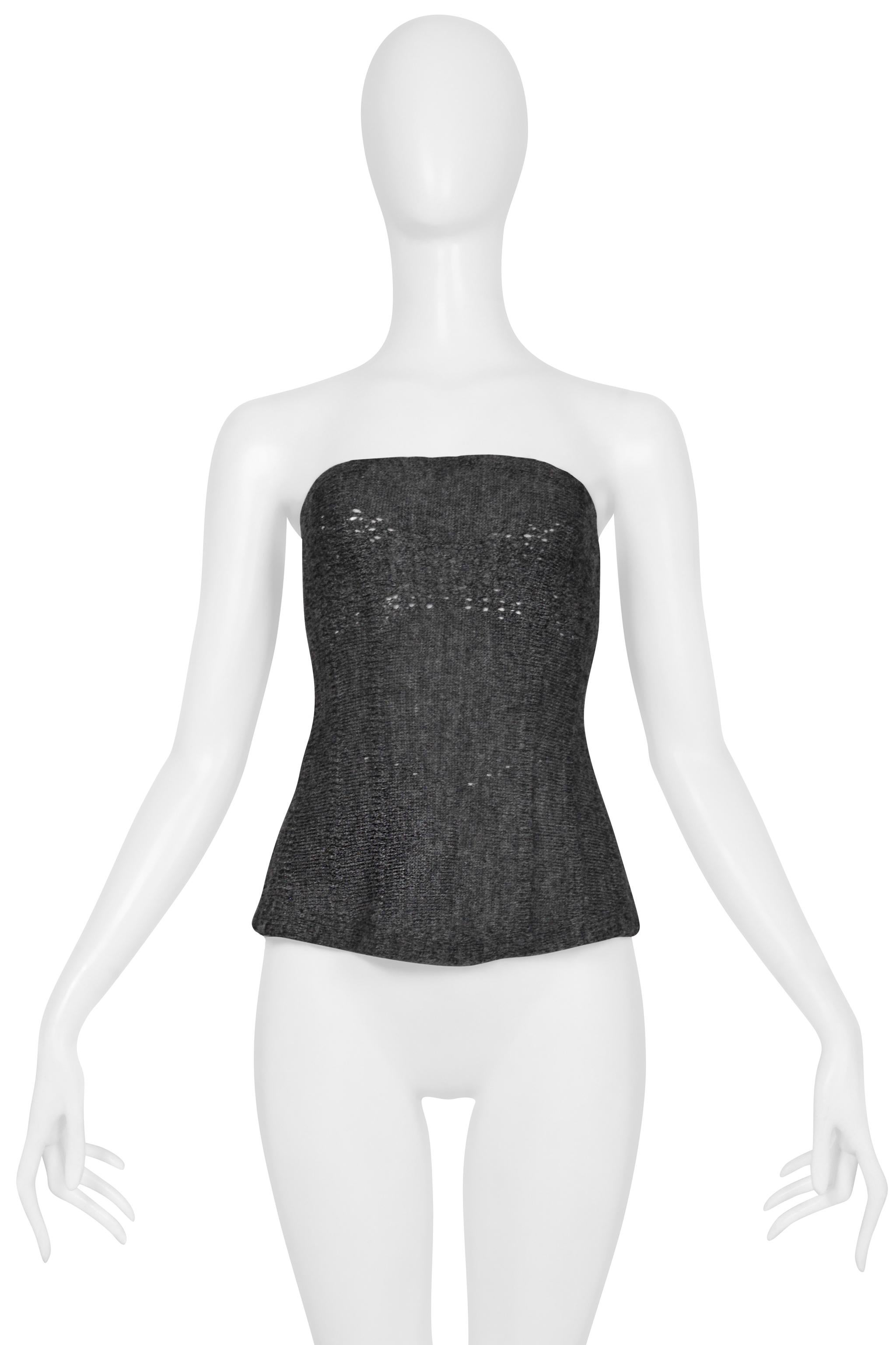 Women's Tao For Comme Des Garcons Grey Knit Tub Top With Corset Ribbon Laces For Sale