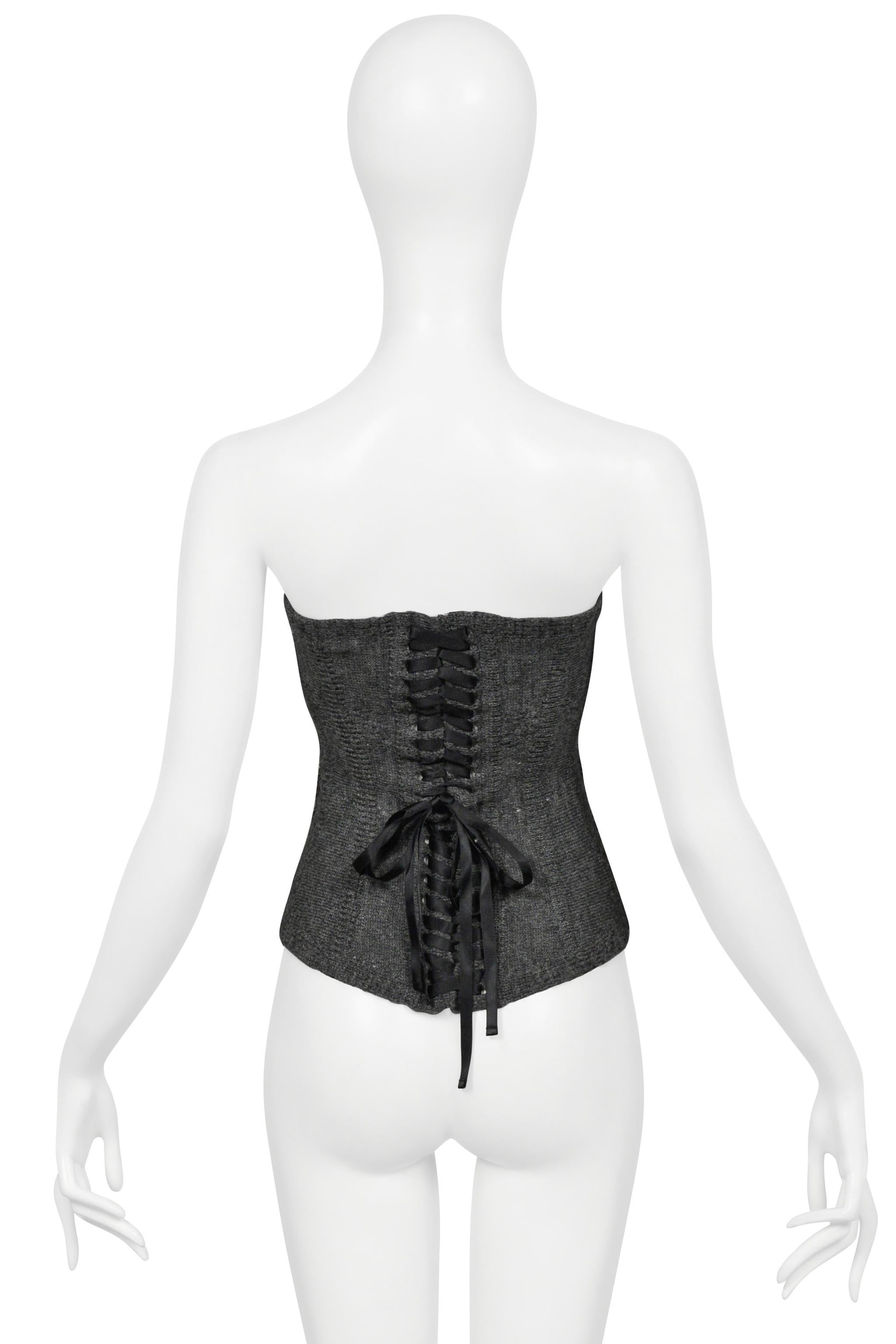 Tao For Comme Des Garcons Grey Knit Tub Top With Corset Ribbon Laces For Sale 1