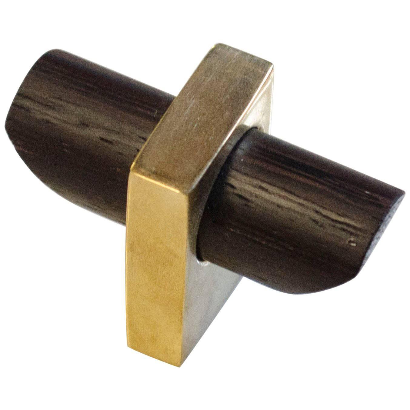 Tao Toggle, Wenge and Brass, DLV Hardware, Wood and Metal Small Pull for Cabinet For Sale