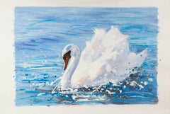 Tao Wang Animal Original Acrylic On Canvas "White Swan"