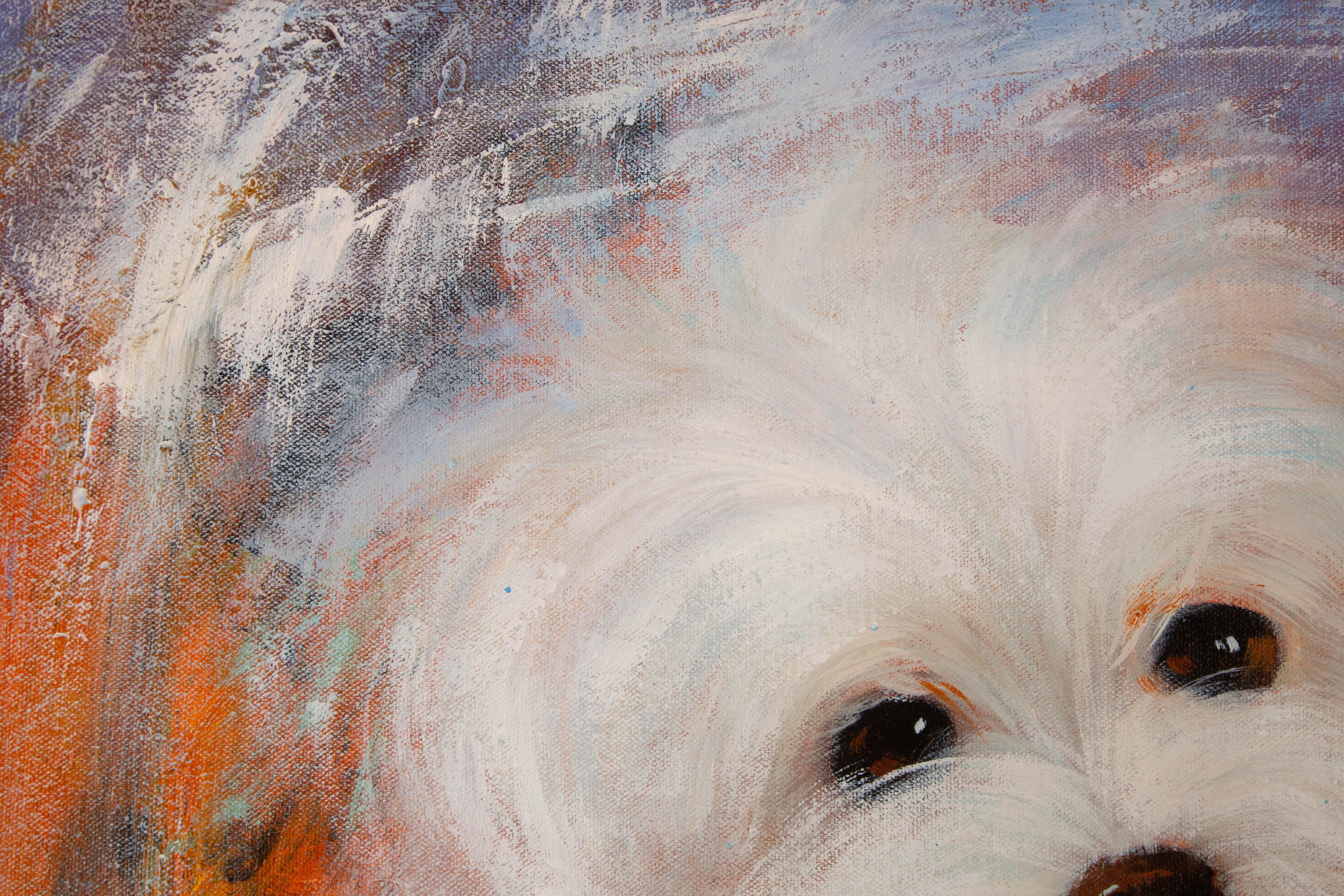 Tao Wang Tier Original Ölgemälde auf Leinwand „Schnowball“ von Tao Wang im Angebot 1