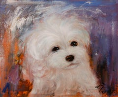 Olio originale su tela "Palla di neve" di Tao Wang Animal