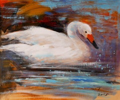 Tao Wang Animal Pintura al óleo original "Cisne blanco II"