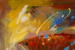 Tao Wang Contemporary Original Oil On Canvas "Red And Golden Fish I"