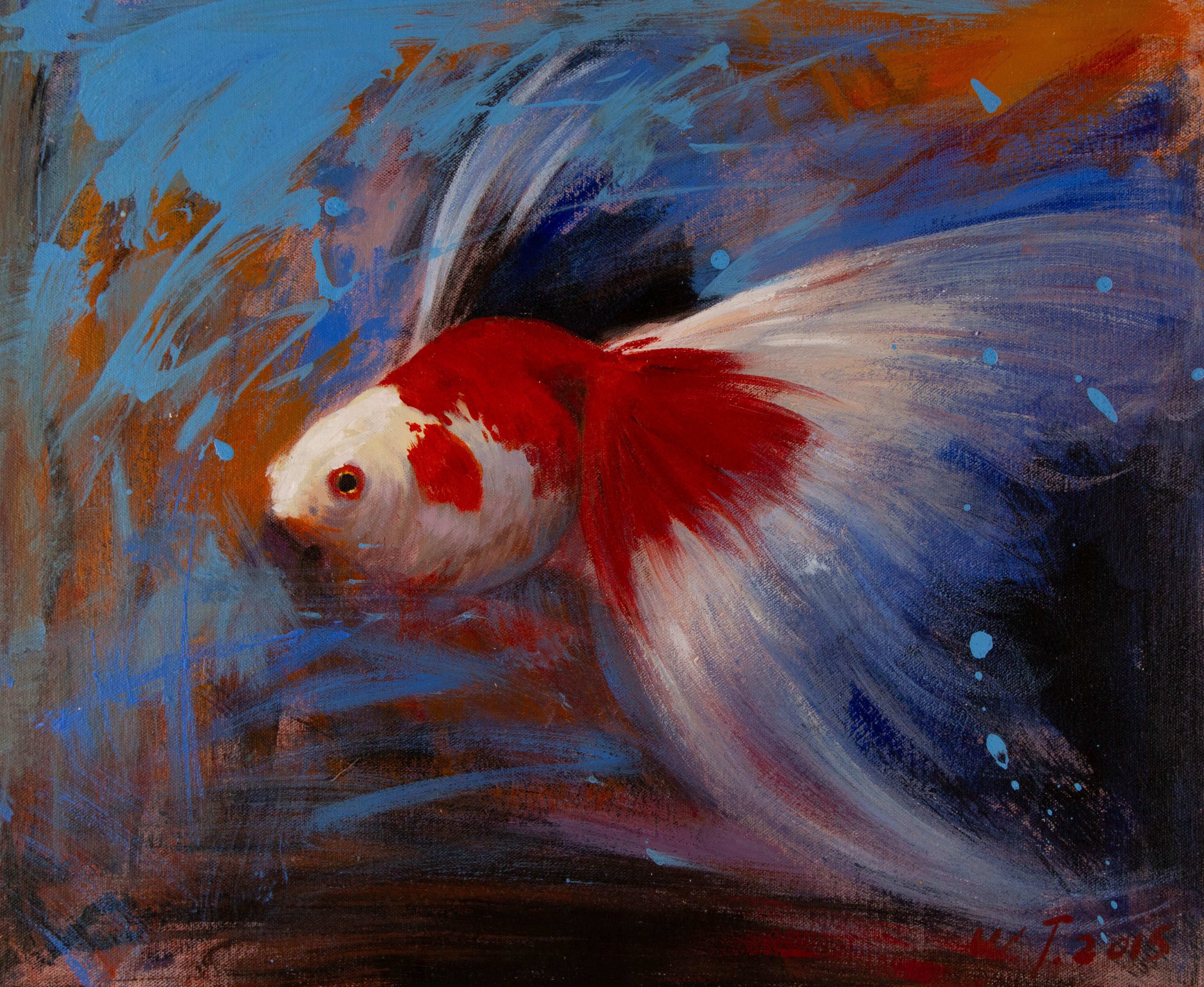 Tao Wang Zeitgenössisches Original-Ölgemälde "Fisch II"
