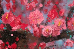 Tao Wang Floral Original Acrylic On Canvas "Peach Blossom"
