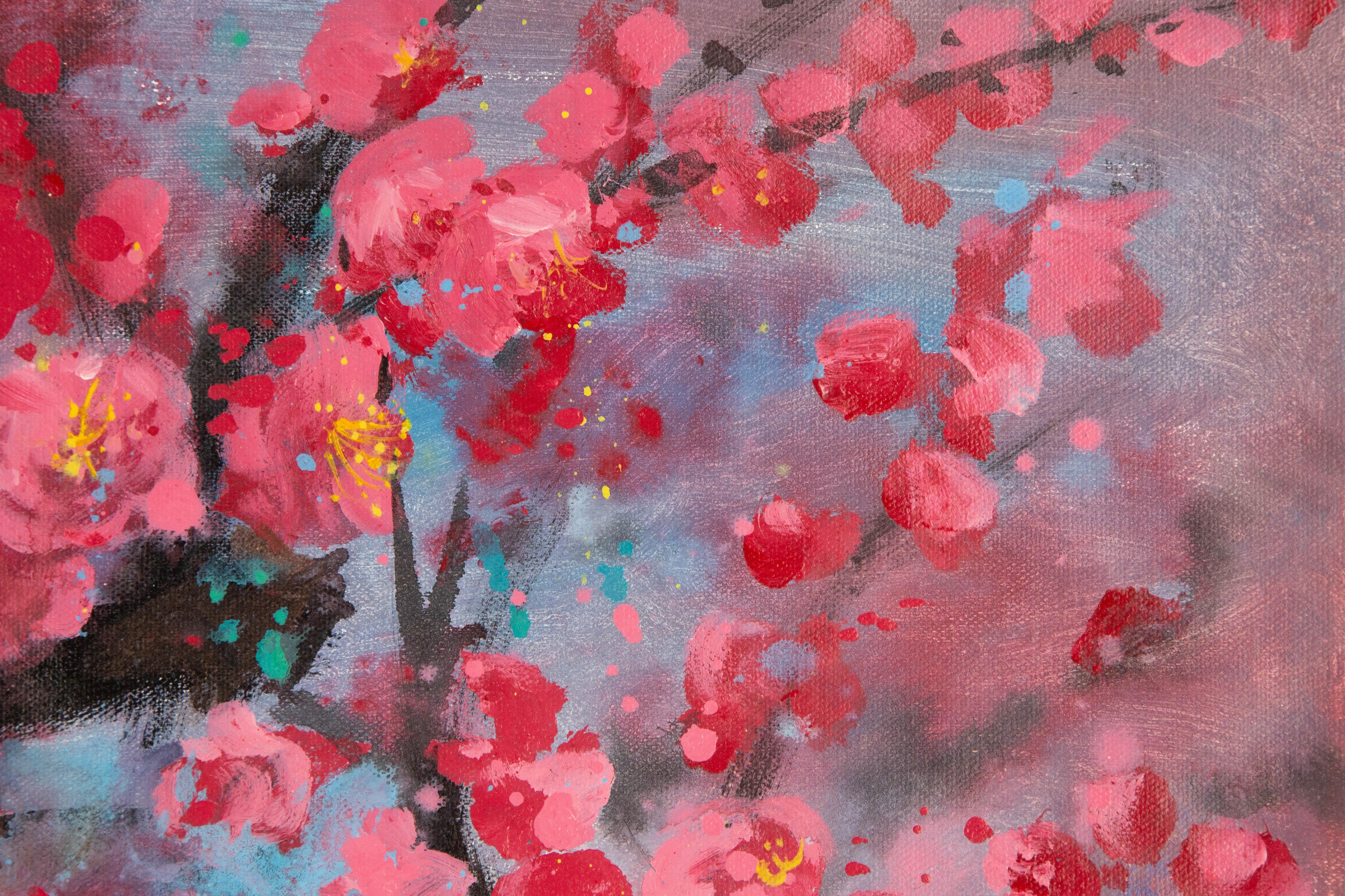 Tao Wang Floral Original Acrylic On Canvas 